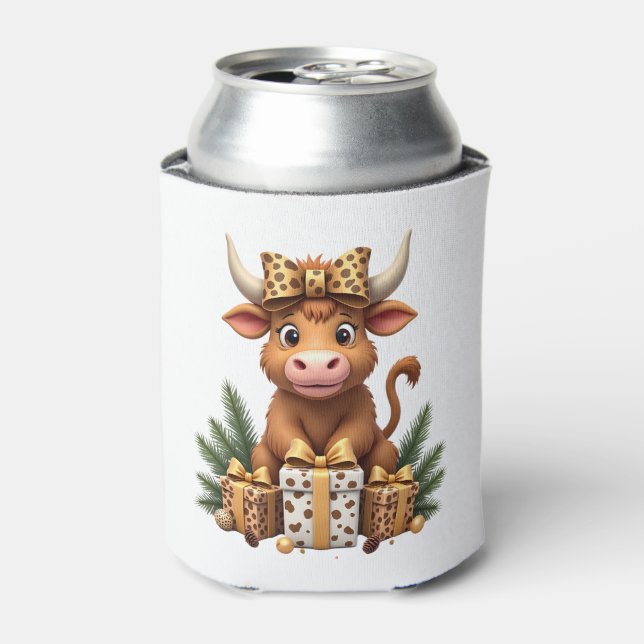 Cute Highland Cow Christmas Santa Highland Cow Lov Can Cooler (Can Front)