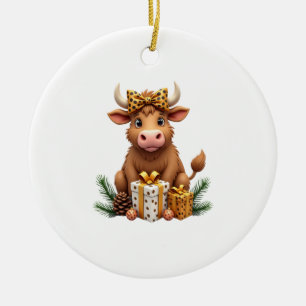 Cute Highland Cow Christmas Santa Highland Cow Lov Ceramic Tree Decoration