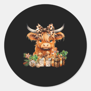 Cute Highland Cow Christmas Santa Highland Cow Lov Classic Round Sticker