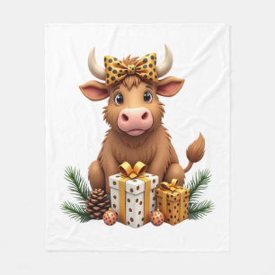 Cute Highland Cow Christmas Santa Highland Cow Lov Fleece Blanket