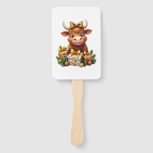 Cute Highland Cow Christmas Santa Highland Cow Lov Hand Fan