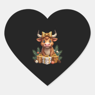 Cute Highland Cow Christmas Santa Highland Cow Lov Heart Sticker