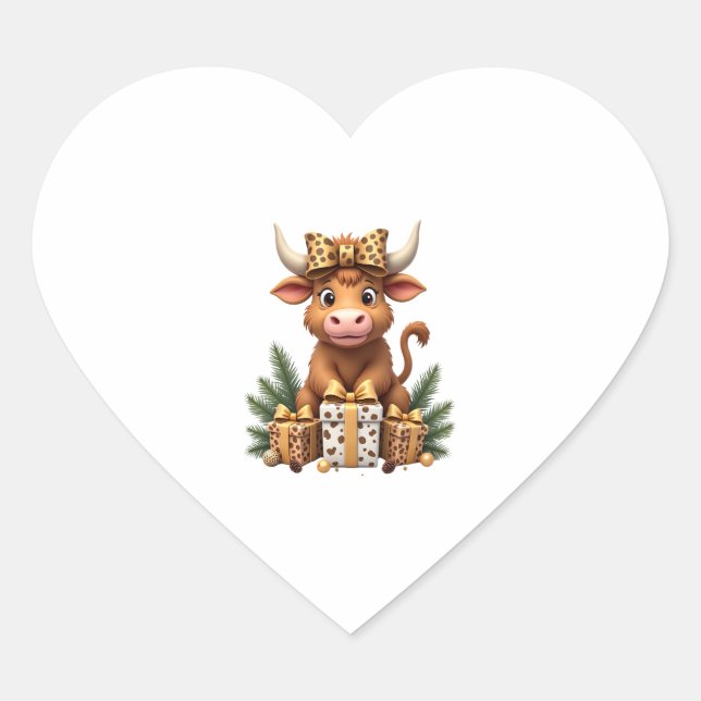 Cute Highland Cow Christmas Santa Highland Cow Lov Heart Sticker (Front)