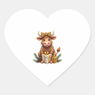 Cute Highland Cow Christmas Santa Highland Cow Lov Heart Sticker