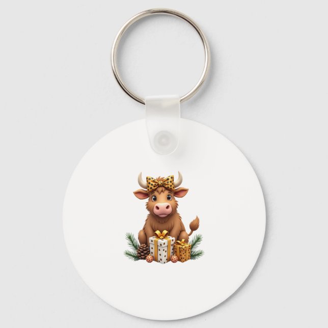 Cute Highland Cow Christmas Santa Highland Cow Lov Key Ring (Front)