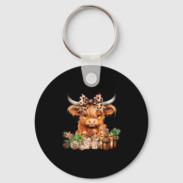 Cute Highland Cow Christmas Santa Highland Cow Lov Key Ring (Front)