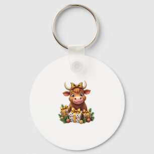 Cute Highland Cow Christmas Santa Highland Cow Lov Key Ring