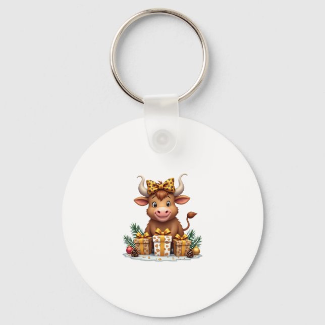 Cute Highland Cow Christmas Santa Highland Cow Lov Key Ring (Front)