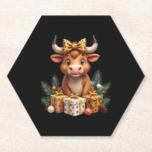Cute Highland Cow Christmas Santa Highland Cow Lov Paper Coaster