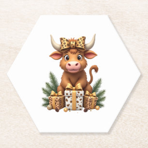 Cute Highland Cow Christmas Santa Highland Cow Lov Paper Coaster