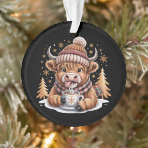 Cute Highland Cow Christmas Trees Hot Cocoa Cosy  Ornament