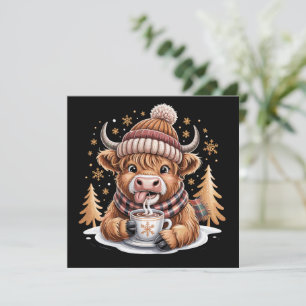 Cute Highland Cow Christmas Trees Hot Cocoa Cozy Holiday Card