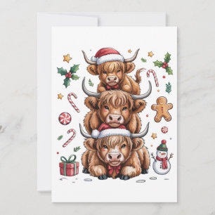 Cute Highland Cow Christmas Xmas Cosy Winter Holiday Card