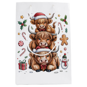 Cute Highland Cow Christmas Xmas Cozy Winter Medium Gift Bag
