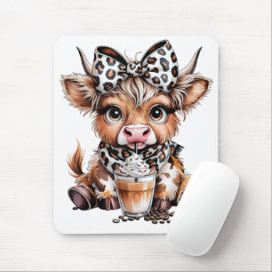 Cute Highland Cow Coffee Addict Funny Drink Coffee Mouse Mat