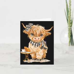 Cute Highland Cow Coffee Croissant Cosy Farm Card