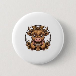 Cute Highland Cow Coffee Sunflower Vintage Shirt_1 6 Cm Round Badge