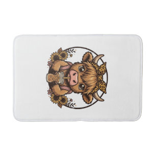 Cute Highland Cow Coffee Sunflower Vintage Shirt_1 Bath Mat