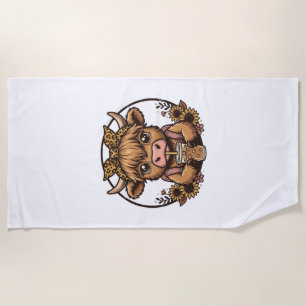 Cute Highland Cow Coffee Sunflower Vintage Shirt_1 Beach Towel