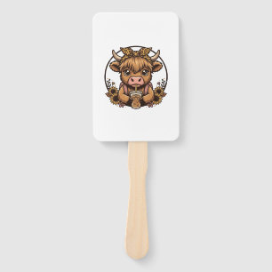 Cute Highland Cow Coffee Sunflower Vintage Shirt_1 Hand Fan