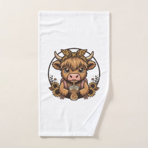 Cute Highland Cow Coffee Sunflower Vintage Shirt_1 Hand Towel