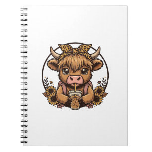 Cute Highland Cow Coffee Sunflower Vintage Shirt_1 Notebook