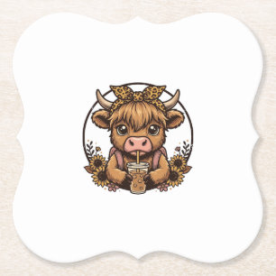 Cute Highland Cow Coffee Sunflower Vintage Shirt_1 Paper Coaster