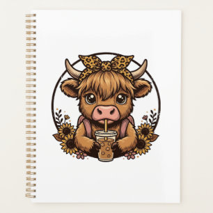 Cute Highland Cow Coffee Sunflower Vintage Shirt_1 Planner
