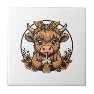 Cute Highland Cow Coffee Sunflower Vintage Shirt_1 Tile