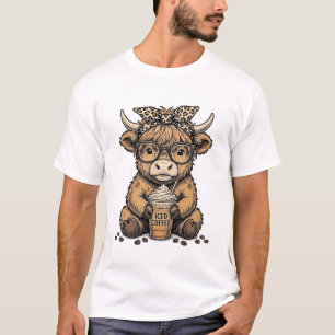 Cute Highland Cow Coffee Vintage Vector Shirt_1 T-Shirt