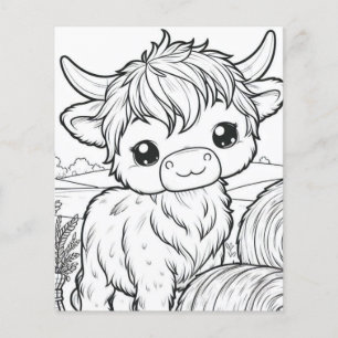 Cute Highland Cow Colouring Page
