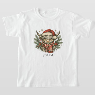 Cute Highland Cow Cosy Christmas Santa Hat Gift T-Shirt