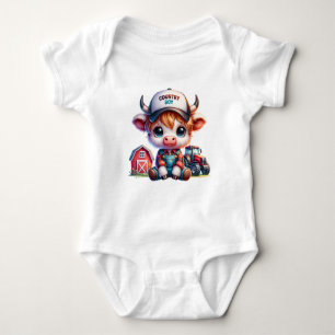 Cute Highland Cow Country Boy Baby Bodysuit