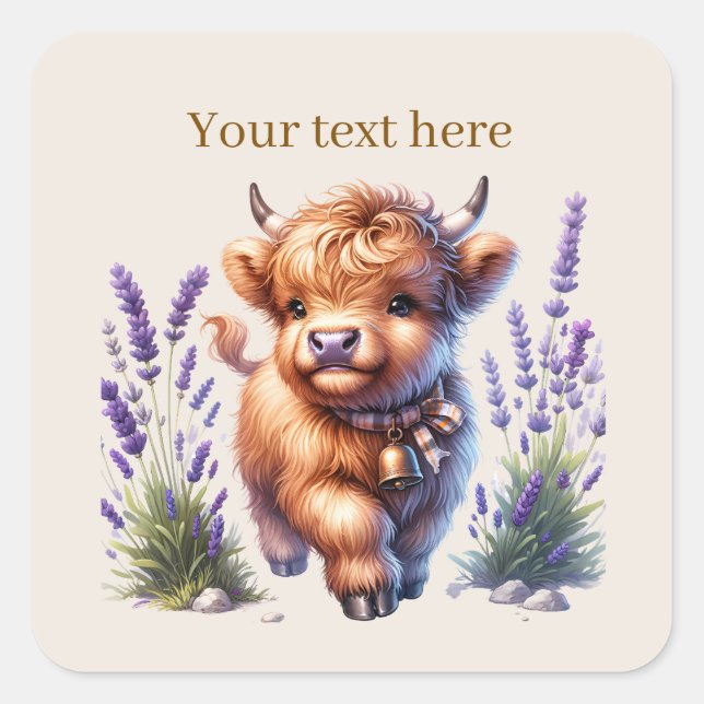 Cute Highland cow customisable  Square Sticker (Front)