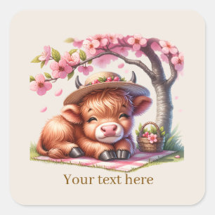 Cute Highland cow customisable  Square Sticker