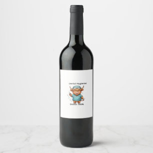 Cute Highland Cow Dental Hygienist Custom Name pil Wine Label