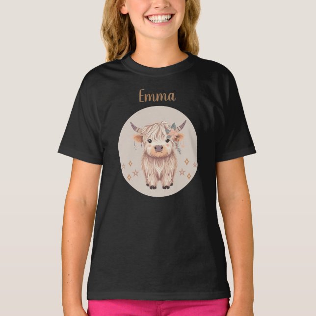 Cute Highland Cow Design for Girls T-Shirt (Front)