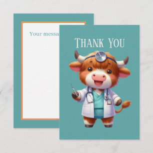 Cute Highland cow Doctor add message  Thank You Card