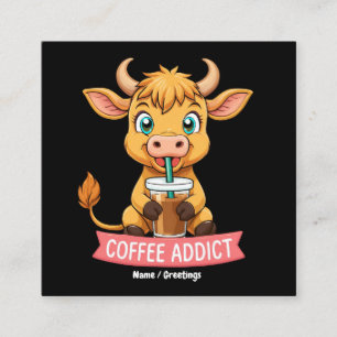 Cute Highland Cow Drinking Coffee Addict Joke Fun Square Business Card