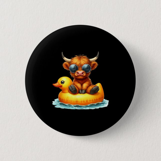 Cute Highland Cow Duck Ol Float Summer Vibes Swimm 6 Cm Round Badge (Front)