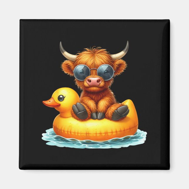 Cute Highland Cow Duck Ol Float Summer Vibes Swimm Magnet (Front)