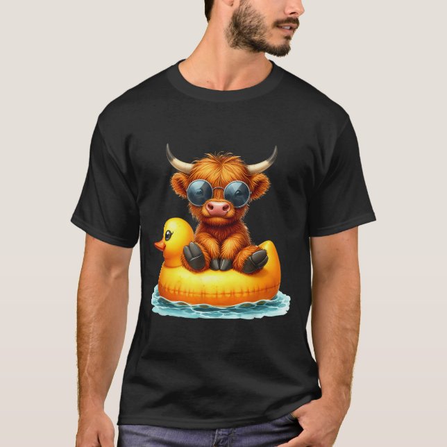 Cute Highland Cow Duck Ol Float Summer Vibes Swimm T-Shirt (Front)