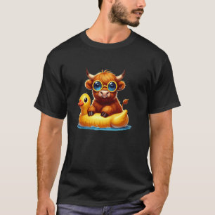Cute Highland Cow Duck Pool Float Summer Vibes Swi T-Shirt