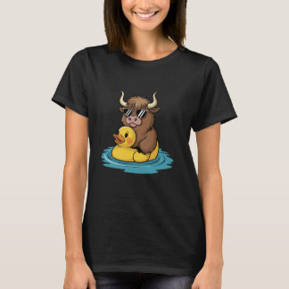 Cute Highland Cow Duck Pool Float Summer Vibes Swi T-Shirt