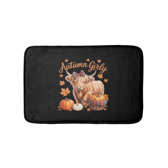 Cute Highland Cow Fall Autumn Girly Thanksgiving C Bath Mat (Front)
