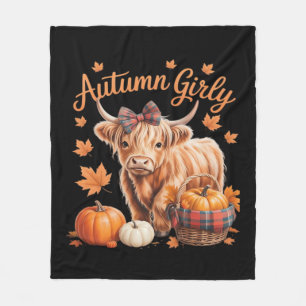 Cute Highland Cow Fall Autumn Girly Thanksgiving C Fleece Blanket