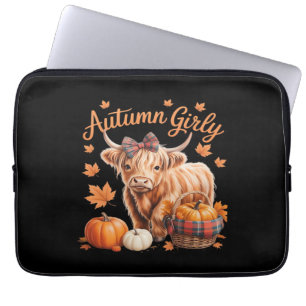 Cute Highland Cow Fall Autumn Girly Thanksgiving C Laptop Sleeve