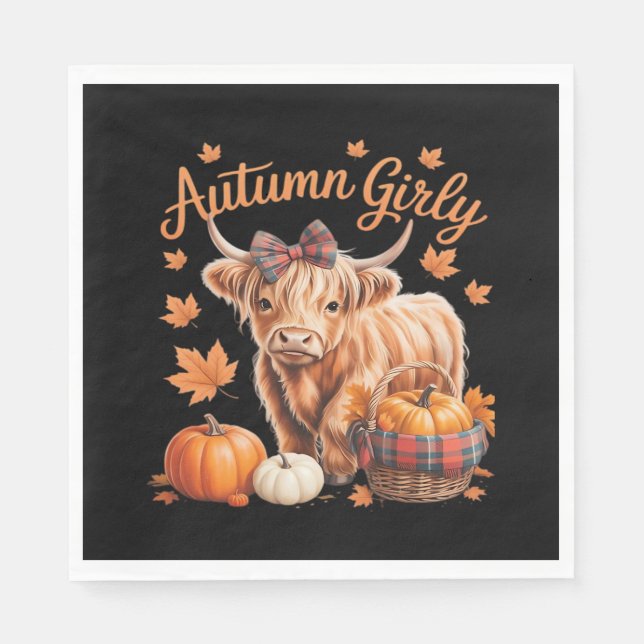 Cute Highland Cow Fall Autumn Girly Thanksgiving C Napkin (Front)