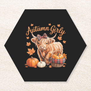 Cute Highland Cow Fall Autumn Girly Thanksgiving C Paper Coaster