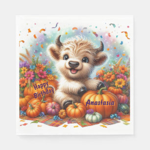 Cute Highland Cow Fall Birthday Party Napkins
